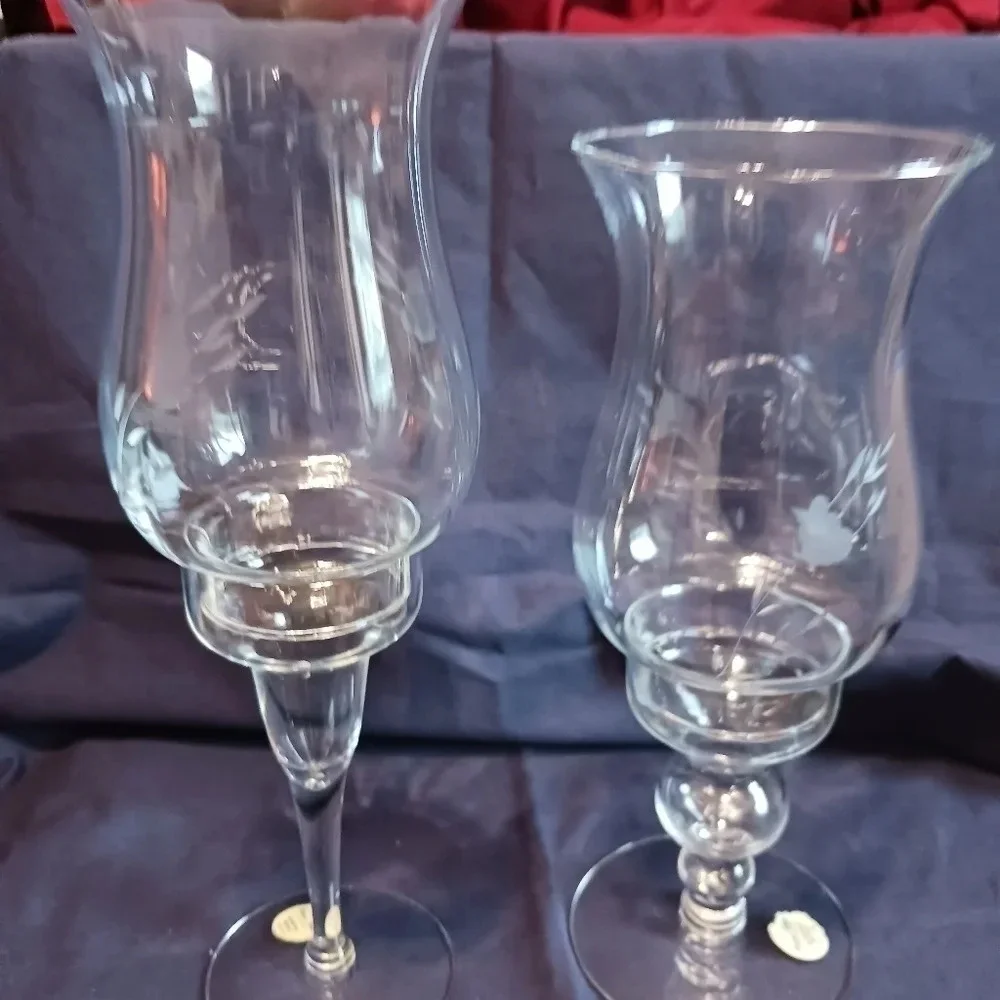 Princess house heritage pillar candle holder hurricane lamps lot of 2